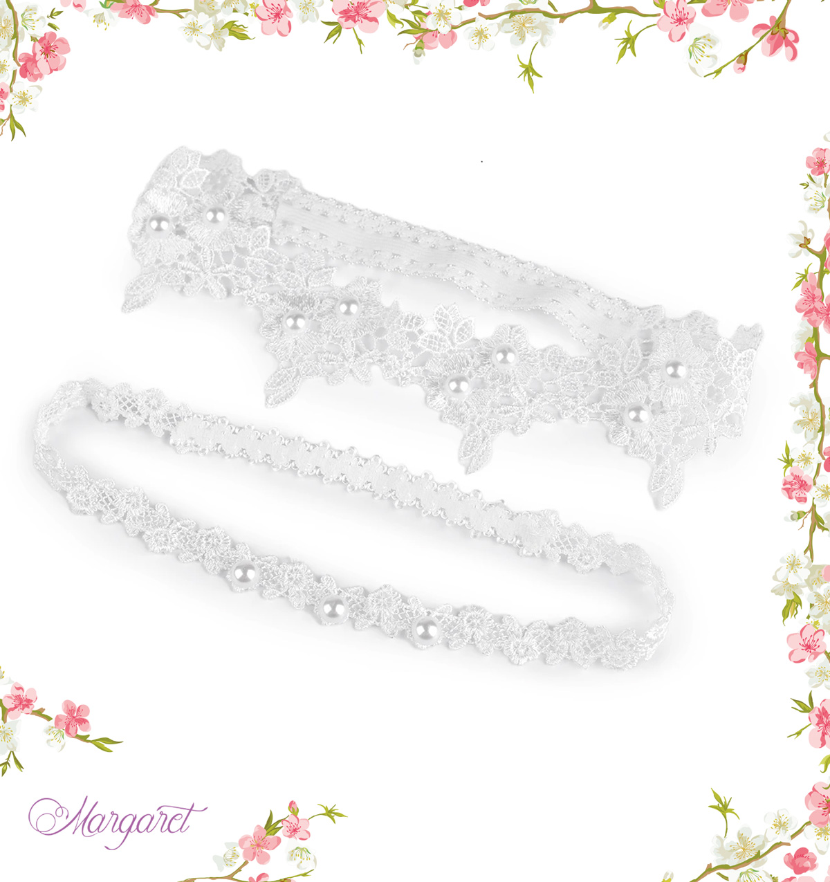 Svatební podvazek - Krajkový set s perlami 