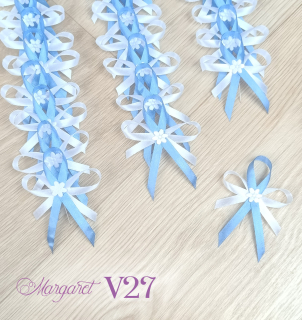 Saténové svatební vývazky V27 (Misty Blue)